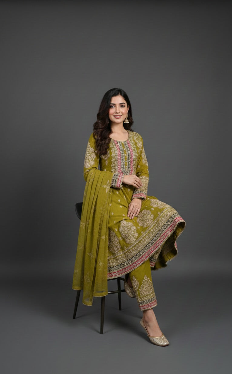 Jewel Tones Embroidered Chiffon Suit